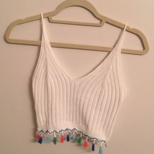 White tank top with colorful pom poms!